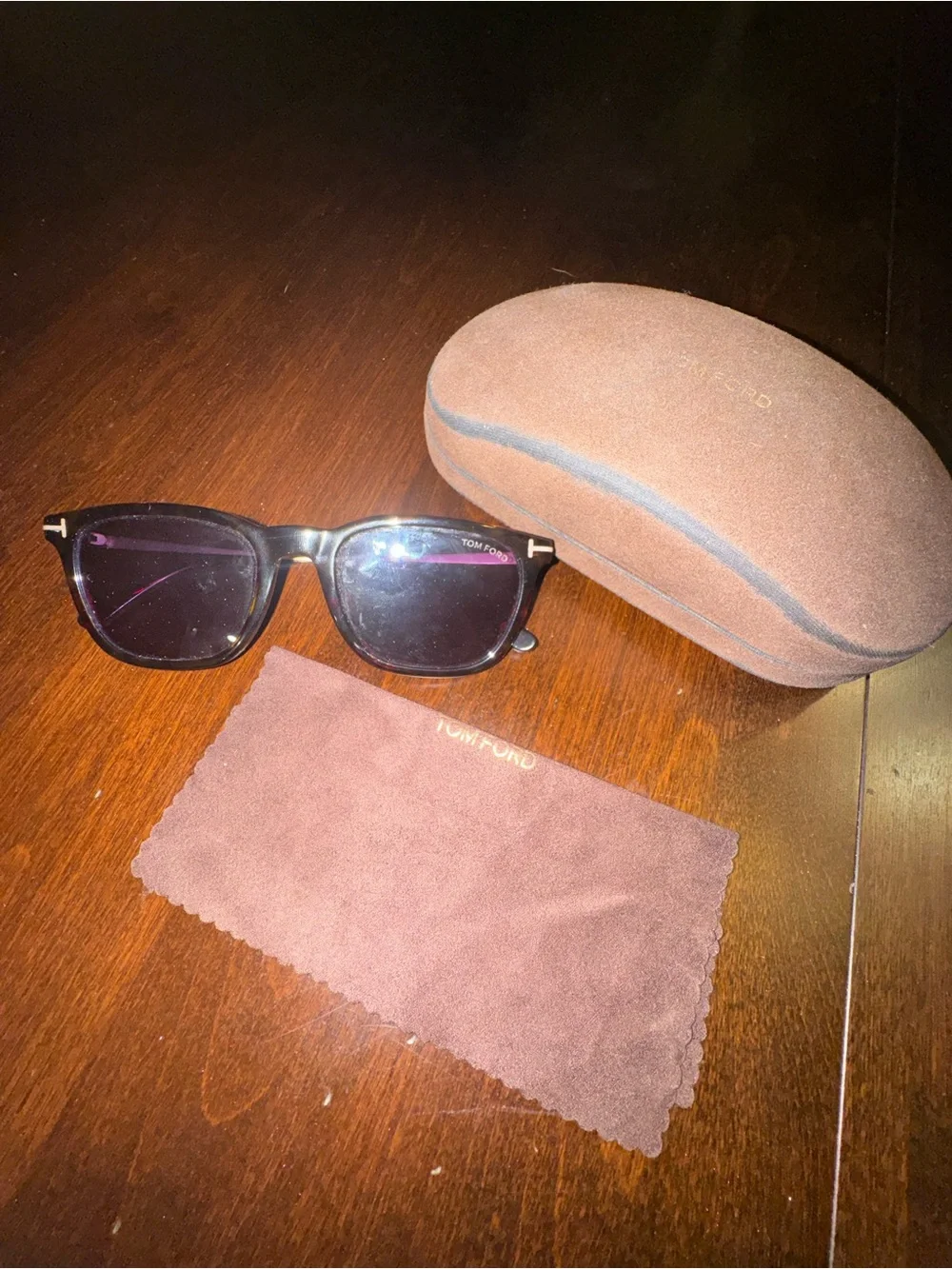 Tom Ford Arnaud Geometric Wayfarers- Tortoise Frames, Purple Lenses, Black Hues